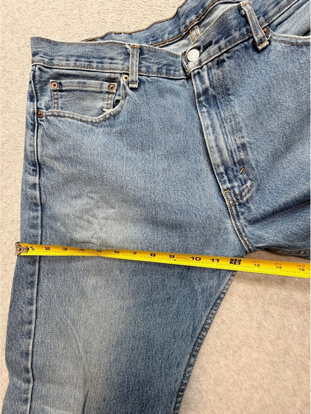Levi's 505 Mens Jeans W38 L32 Light Wash Regular Fit Straight Leg Distressed Hem